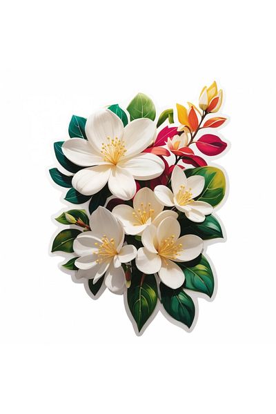 INOVATIX Set of 8, Sticker Jasmine Flowers with Leaves, INOVATIX®. 6 cm