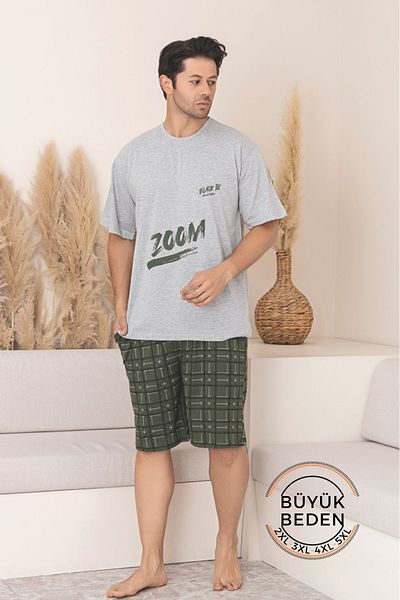 Farya Home Plus Size Cotton Pocket Men's Pajama Set with Short Sleeve Shorts