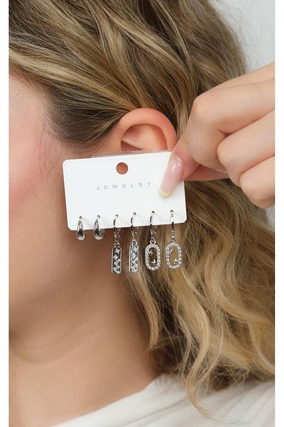 Jack Ferrero Silver Women's Steel 6 Piece Earring Set