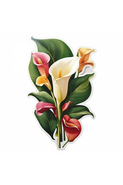 INOVATIX Set of 8, Calla Lily Flowers with Leaves Sticker, INOVATIX®. 6 cm