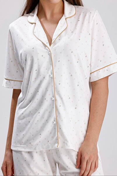 Espuar 772 Kadın Önden Düğmeli Kalp Desenli Pijama Takımı