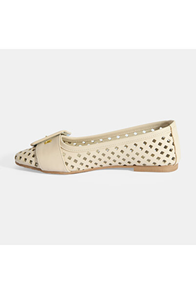 Desa Women's Beige Perforated Leather Ballerinas with Buckle Accessories