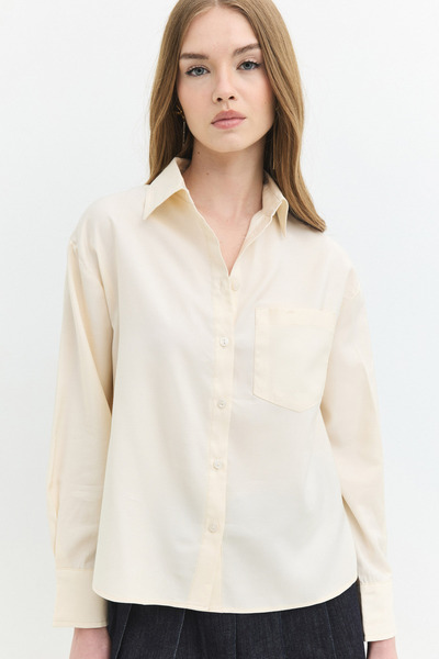 Denim Trip Regular Fit Liyosel Krem / Ekru Kadın Gömlek