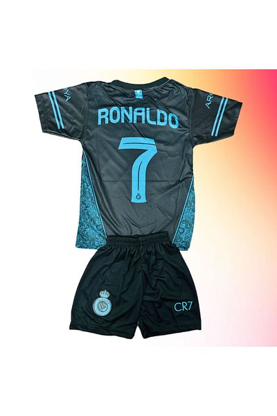 Flextreme AL NASRR// C'ristiano-Ronaldo Μαύρο - Σετ παιδική φανέλα ποδοσφαίρου νέας σεζόν 2 τεμαχίων