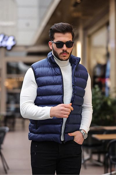 Pastimost New Season Comfort Model Navy Blue Color Water Wind and Cold Proof Men's down Vest
