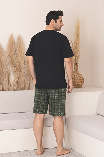 Farya Home Büyük Beden Pamuklu Kısa Kollu Şortlu Erkek Pijama Takımı