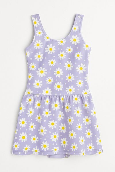 İYİBU Girls' Lilac Color Daisy Patterned Dress Swimsuit - Stylish and Comfortable