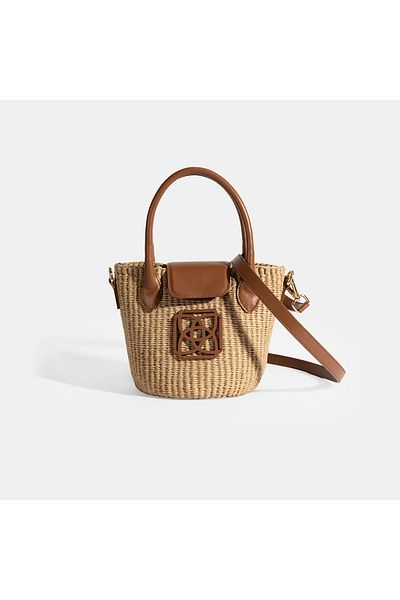 Desa حقيبة يد نسائية صغيرة من القش بشعار Taba Monogram