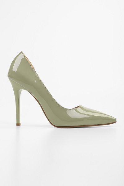 Shoeberry Women's Massy Oil Green Patent Leather Stiletto