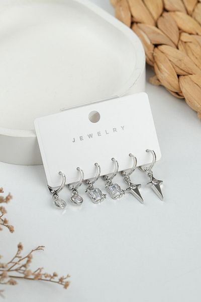 Jack Ferrero Silver Women's Steel 6 Piece Earring Set
