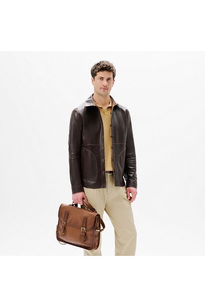 Desa Men's Tan / Brown Double-Sided Leather Shirt Jacket