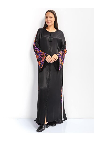 Moonlet Kadın Fermuarlı Dokuma Bisiklet Yaka Kimono Elbise