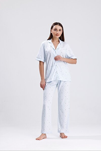 Espuar 772 Women's Front Button Heart Patterned Pajama Set