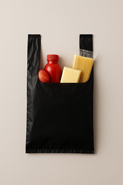 Özkan Ambalaj Temizlik 30 × 45 سم حقيبة رياضية سوداء متوسطة الحجم بمقبض 1 كيلو (حقيبة بقالة ماركت ماناف)