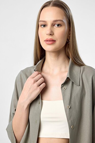 Antioch Khaki Linen Blend Women's Shirt