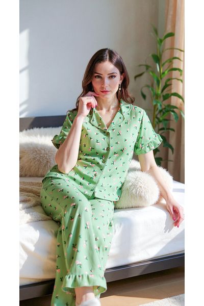 BELLA NOTTE Women's Green Summer Inspired Floral Pajama Set