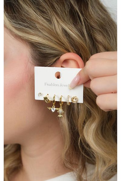 Jack Ferrero Gold Women's Steel 6-Piece Earring Set