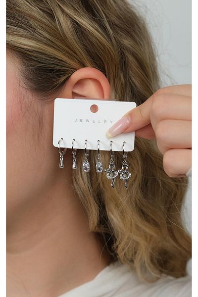 Jack Ferrero Silver Women's Steel 6 Piece Earring Set