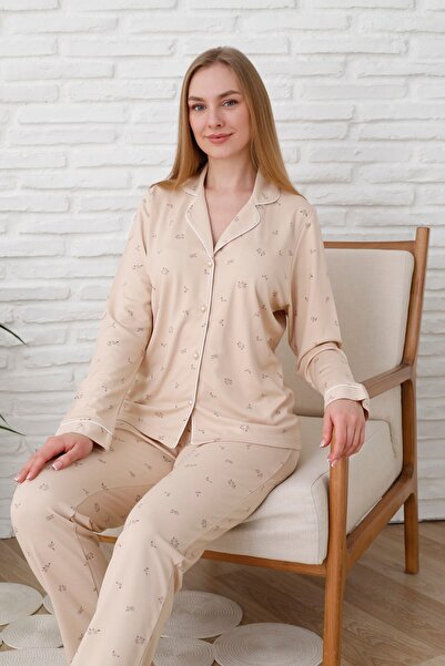 Espuar 776 Women's Front Button Floral Print Long Sleeve Pajama Set