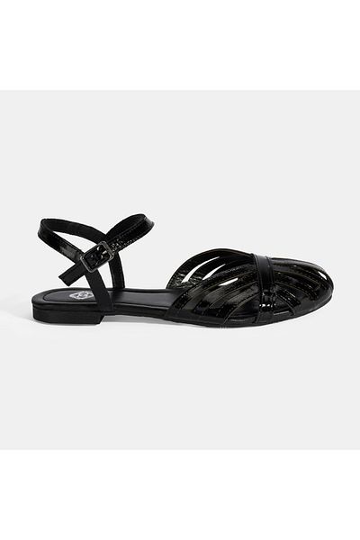 Desa Women's Black Adjustable Buckle Patent Leather Sandals