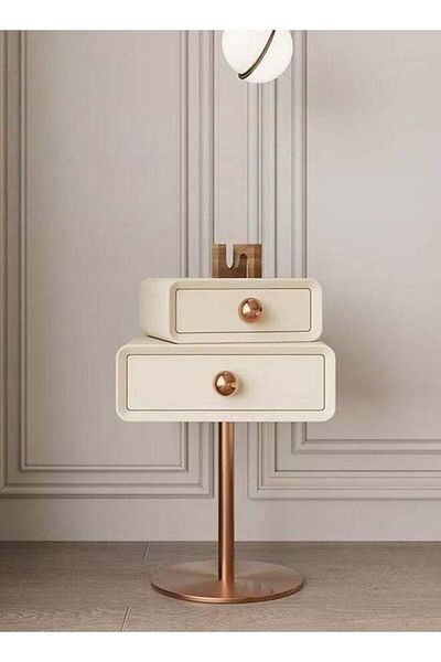 Raffine Multipurpose Use Modern Minimalist Design Solid Wood Bedside Table with Microfiber Leather Wrapped T