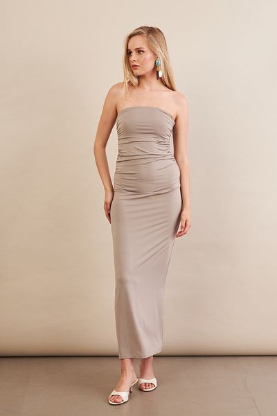 Cool & Sexy Γυναικείο Πέτρινο Στράπλες Μίντι Φόρεμα MX2005