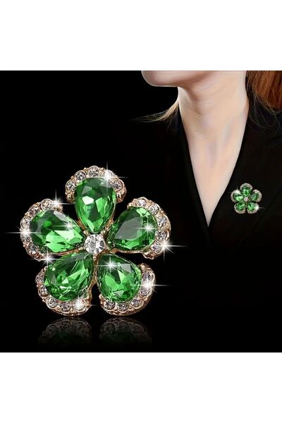 ByLily Yonca Broş, Altın Kaplamalı Çinko Alaşımlı Şanslı Yonca Broşu