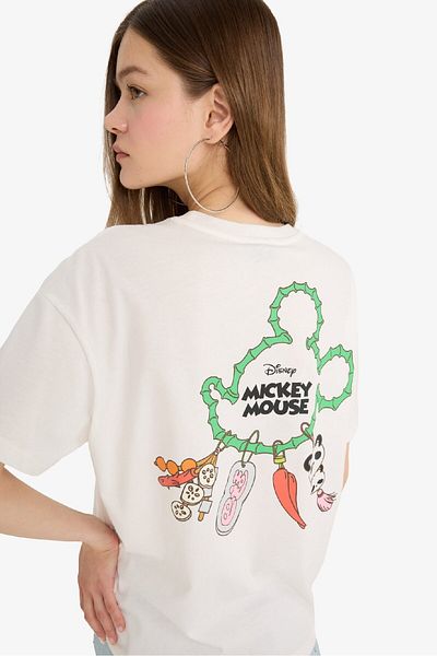 DeFacto Coool Disney Mickey & Minnie Oversize Wide Fit Printed Short Sleeve T-Shirt F5167Ax25Sm