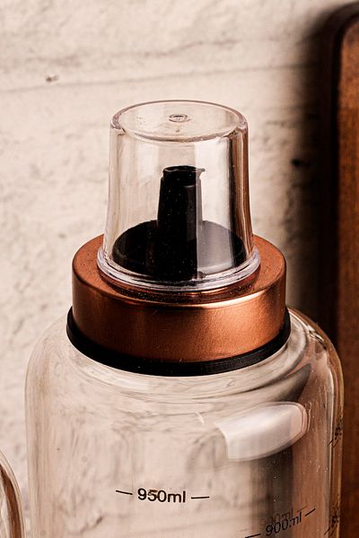 Snippy Bottle - 3 Pieces Wooden Stand Sippy-Free 1 Lt Glass Oil Pot Borosilicate Oil Pot Vinegar Pot 1000ml