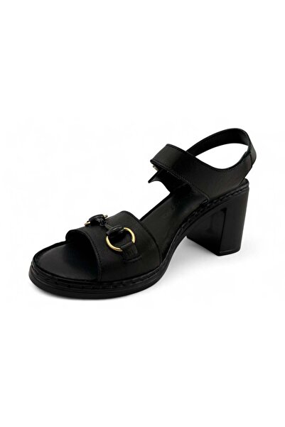 Mammamia 2420Hakiki Deri Günlük Kadın Sandalet-Siyah