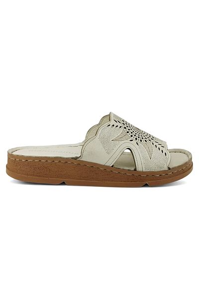Mammamia 1155 Genuine Leather Daily Women's Slippers-Bone