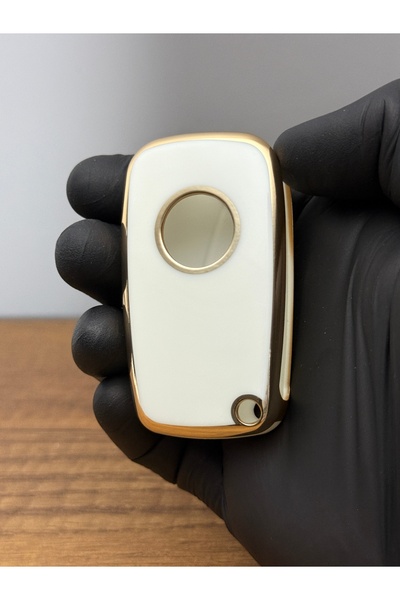 Luxe Aksesuarr Fiat Fiorino - Husa de protectie pentru chei din silicon Linea Switchblade 3 butoane Culoare Aur Alb