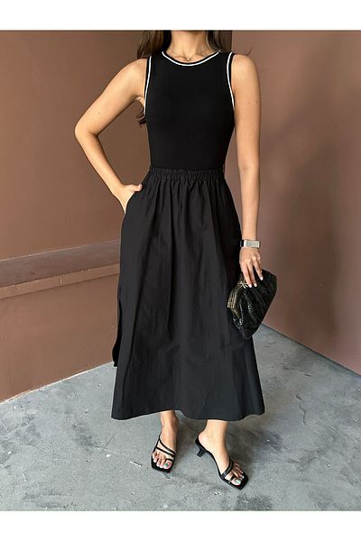 BelezaStore Basic Dress City Cool Athlete Collar Cut Minimal Sports Stylish Premium Quality Black Dress