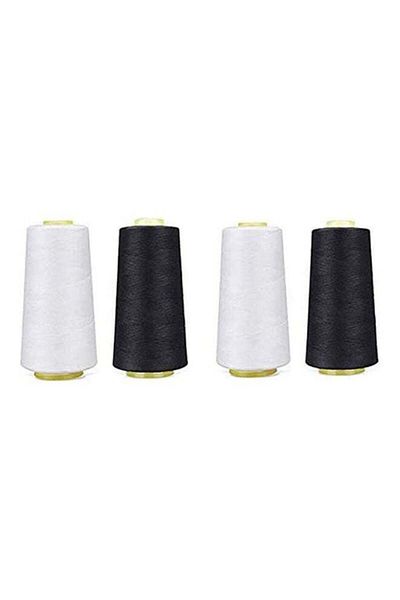 Generic 4Pcs Yard Polyester Sewing Machine Fabric Overlock Thread Line Cone Black+White