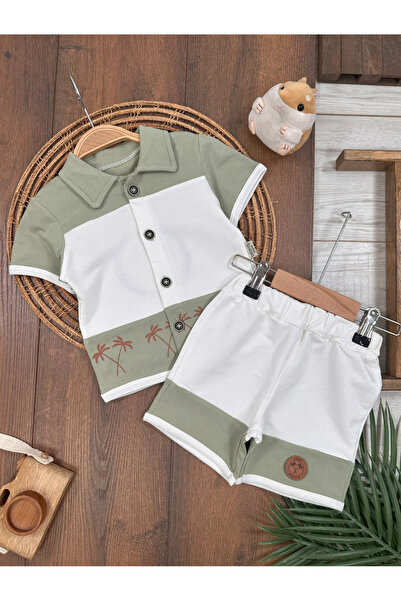 Bolly Baby Hawaii Polo Yaka Önden Düğmeli Arma Detaylı Yazlık Erkek Bebek Takım