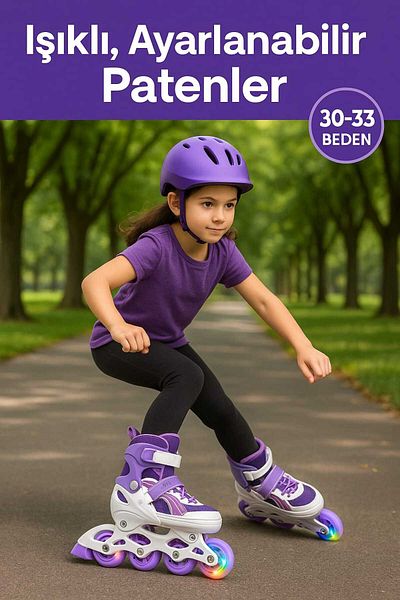 CAN Adjustable Lighted Roller Skates |   Dual Use Inline Skates Double Wheels Practice Mode Size 30-33 Purple