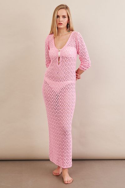 Cool & Sexy Women's Pink Accessory Knitwear Beach Dress Kz3237-90