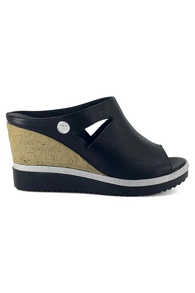 Mammamia 1455 Genuine Leather Daily Women's Slippers-Black
