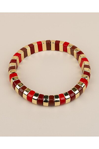 Portakal Esintisi Arberia Porcelain Plated Red Gold Claret Red Elastic Bracelet