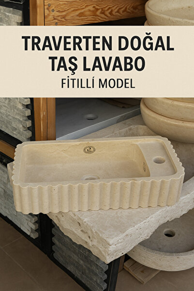 Polen Stone 🔹 Polen Stone Traverten Doğal Taş Lavabo – Fitilli Model