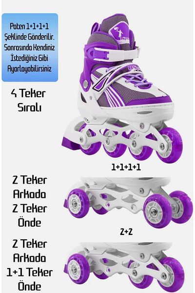 CAN Adjustable Lighted Roller Skates |   Dual Use Inline Skates Double Wheels Practice Mode Size 34-37 Purple