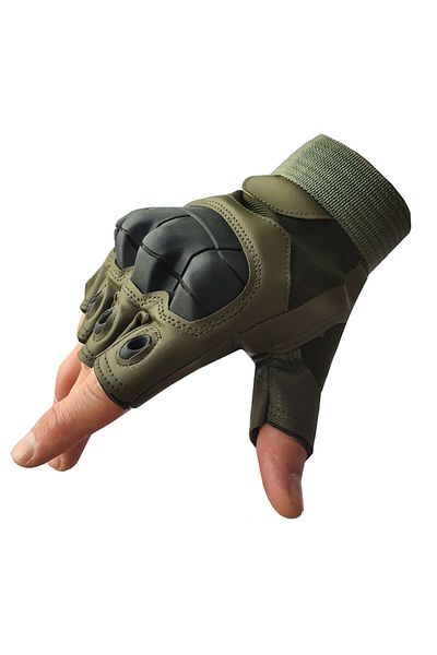 Globalport Retail Manusi tactice militare fara degete, Olive, Vinil, protectie cauciuc, marime L