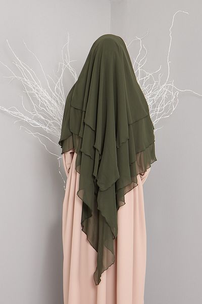 Mihrisina collection 3-Layer Souffle Khimar Hijab Hijab Yag Green Color