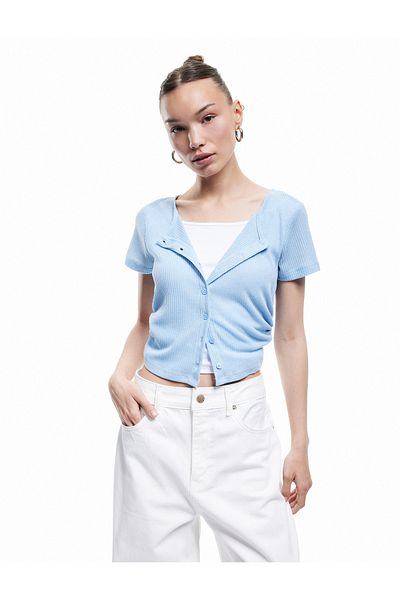 Koton New Season Viscose Blended Buttoned Slim Fit Short Sleeve Crew Neck Knitwear Cardigan