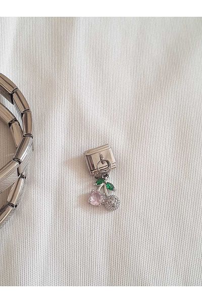 bijoux uniques Steel Italian Charm with Cherry Figure
