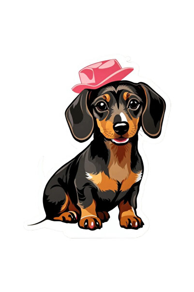 INOVATIX Set de 8 autocolante, Teckel cu pălărie, INOVATIX®. 6 cm