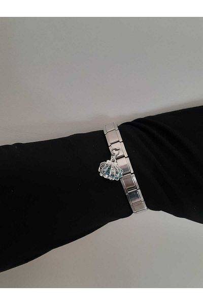 bijoux uniques Steel Italian Charm Bracelet with Blue Seashell Pearl