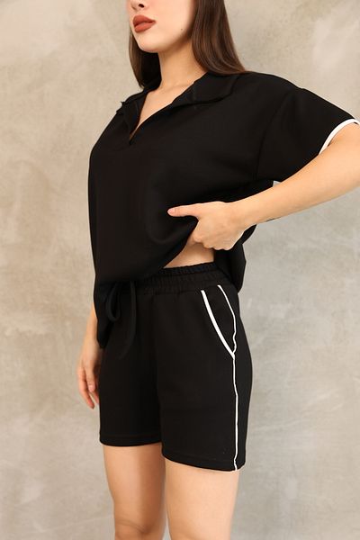 sportiness Piping Polo Collar Pocket Soft Texture Modal Fabric Shorts Suit