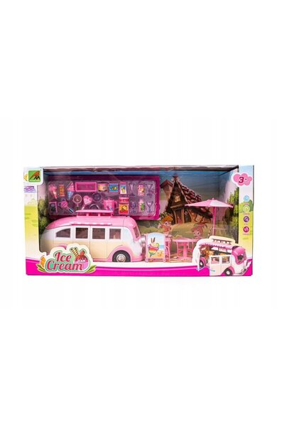 indiggo Toy Car - Caravan Ice Cream Car, Multiple Accessories, Doors and Roof Open, Pink