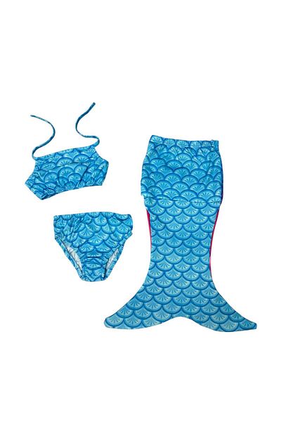 Şekerkids Girl's Blue Color Mermaid Costume 3-Piece Bikini Set